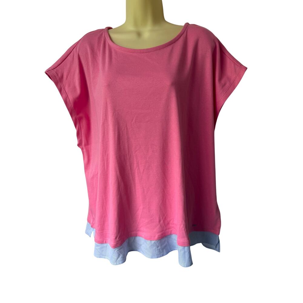 Tommy Hilfiger Pink Knit Top Blue Striped Band Woman Size 2X Coastal Vacation